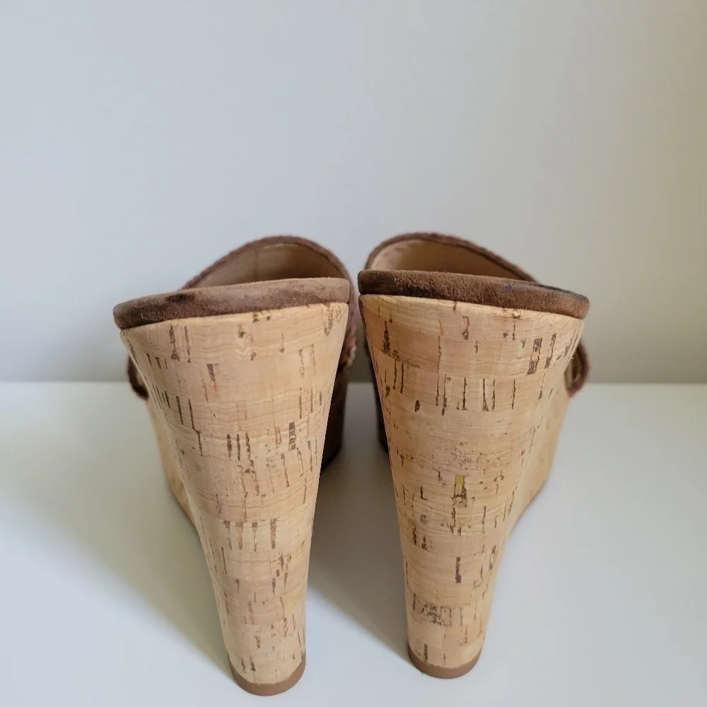 NEW Veronica Beard Dali Woven Wedge Sandals Brown